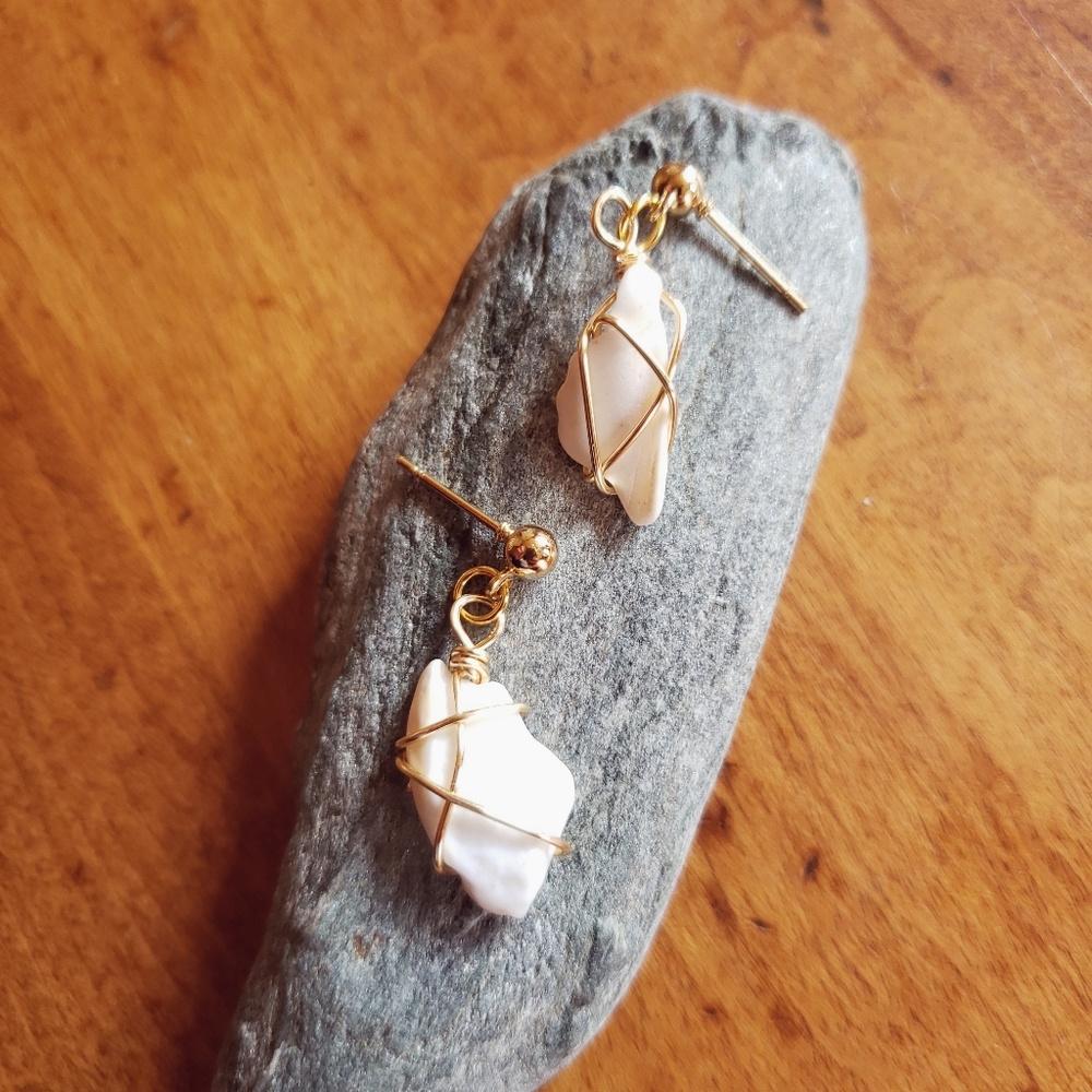 Handmade Hand Wired Long Island Seashell Stud Earrings - New York Summer Gifts